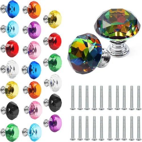 Vista 7 de Paquete de 11 tiradores de cajón de cristal coloridos, tiradores de alacena de vidrio de 30mm con forma de diamante para armario, cocina, baño