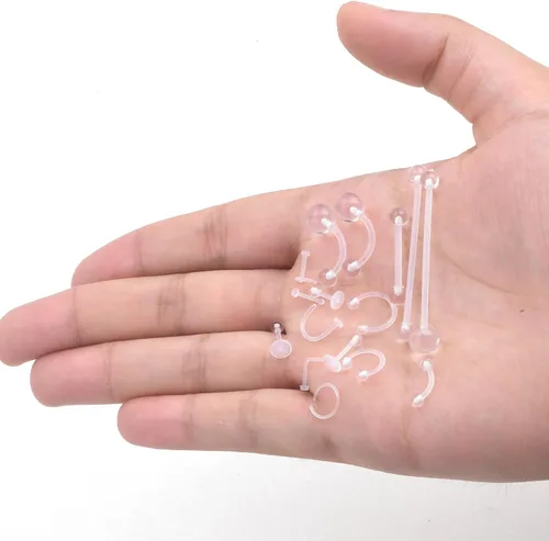 Vista 7 de Tucnoeu 48 aretes de nariz transparentes, aretes de plástico transparente para deportes, retenedores de piercing, piercing de nariz, joyería