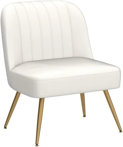 Vista 5 de ALISH Juego de 2 sillas decorativas de piel sintética, tapizadas, modernas sillas laterales sin brazos con patas de metal (color beige, juego de 2)