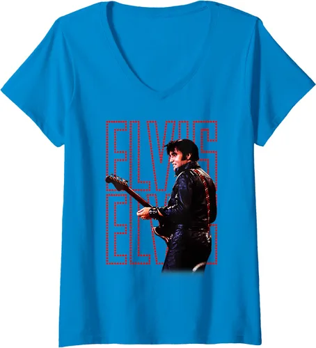 Vista 9 de Camiseta con cuello en V oficial de Elvis Presley 68 Comeback Special para mujer Negro