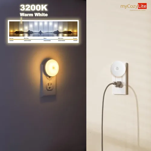 Vista 2 de Luz nocturna con sensor de movimiento, paquete de 2 luces nocturnas activadas por movimiento, encendido y apagado automático, tono cálido de 3200 K