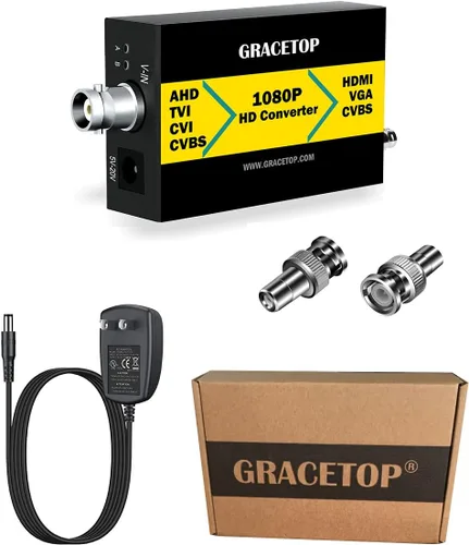 Vista 7 de GRACETOP Adaptador convertidor TVI/CVI/AHD a HDMI, Full HD 4K 720P/1080P/3MP/4MP RCA a HDMI Convertidor de video para monitor HDTV DVR, 4 en 1