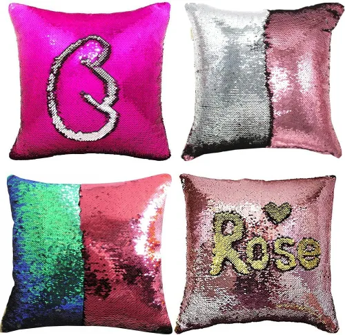 Vista 10 de MOCOFO Fundas de almohada decorativas de lentejuelas mágicas reversibles 16x16-2 de plata a oro + 2 de oro a negro de ante premium para habitación 4