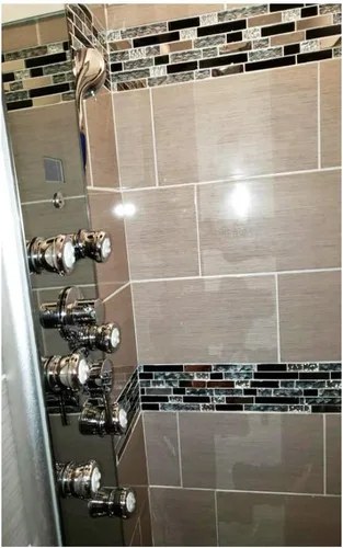 Vista 8 de Blujellyfish Azulejos de Vidrio y Metal Arte Mosaico Seda Negro Cristal Vidrio Cromo Plata Acero Pared de Acento Borde Cocina Baño Backsplash