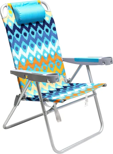 Vista 13 de SUNNYFEEL Silla de playa alta para adultos, sillas plegables de asiento Azul