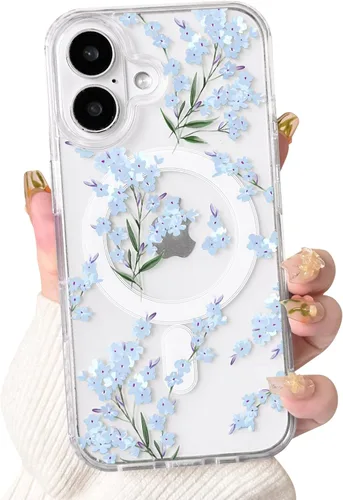 Vista 61 de NITITOP Funda magnética transparente compatible con iPhone 14 Plus/15 Plus, compatible con MagSafe lindas flores, hojas florales para mujeres