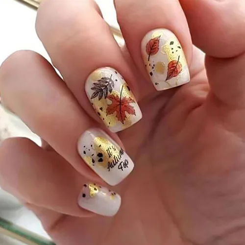 Vista 16 de 24 uñas postizas a presión de hoja de arce, uñas de almendra de longitud media, uñas postizas retro con hojas de otoño con diseño de Acción de Uñas