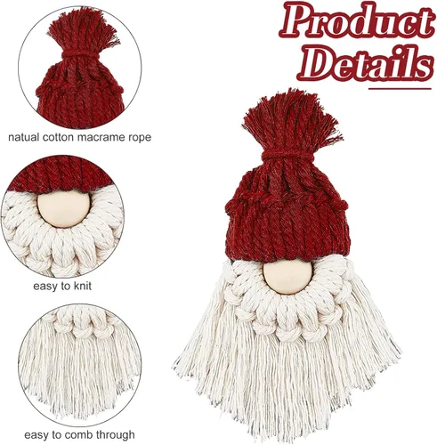 Vista 3 de FREEBLOSS Juego de 6 gnomos de Navidad de macramé de Papá Noel, kit de macramé de Papá Noel para decoración de árbol de Navidad, gnomos colgantes