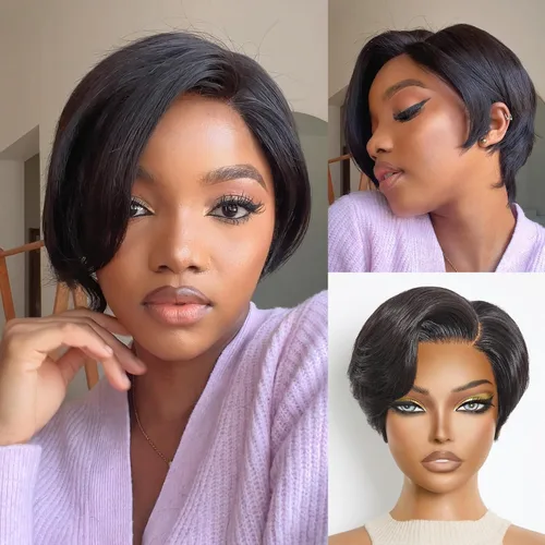 Vista 49 de LUVME HAIR Pelucas de cabello humano rizado sin pegamento de 6 pulgadas, precortadas, indetectable, HD, encaje Bob, peluca corta y rizada con ondas