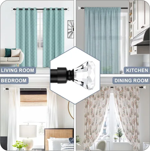 Vista 3 de Orger Barra de cortina de cristal mate negro para ventana de 30 a 54 pulgadas, barra de cortina ajustable con diseño de diamante, barra
