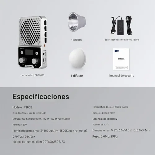 Vista 9 de NEEWER Luz LED bicolor compacta de bolsillo de 60 W con aplicación y control de panel, iluminación de salida continua COB con 2700K-6500K/CRI96+