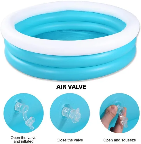 Vista 7 de Piscina inflable para niños, piscina de barandilla de 60 x 16 pulgadas de grosor para niños, piscina inflable azul y blanca para juegos de fiesta