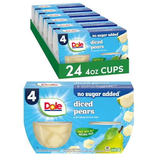 Vista 7 de Dole - Tazones de peras en cubos en jugo 100% de fruta, 4 oz, 12 tazas en total, sin gluten ni lácteos, refrigerios a granel para niños y adultos