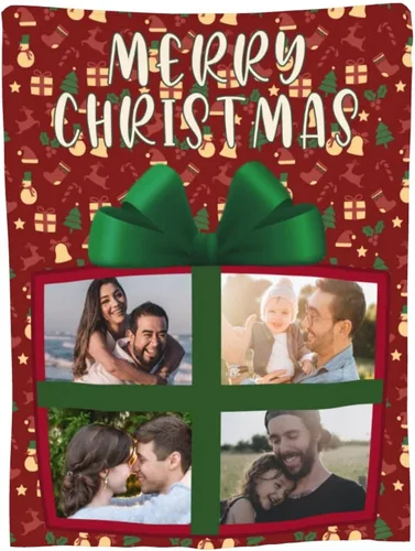 Vista 7 de BYFDIY Manta personalizada con 4 fotos, manta de franela de Navidad personalizada para bebés, niños, madre, abuela, familia y mascotas, 16