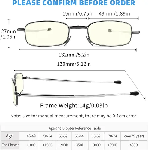 Vista 2 de touk Gafas de lectura plegables anti luz azul, almohadilla de nariz suave, bisagra de resorte, estuche portátil para hombres y mujeres, paquete de 2