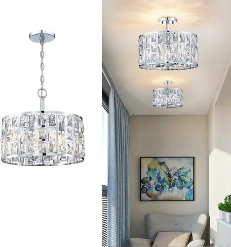 Vista 17 de MEXO Lámpara colgante de cristal moderna de 2 piezas con acabado mate negro, iluminación colgante, candelabro de cristal para sala de estar, cocina