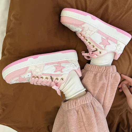 Vista 3 de abstep Zapatillas deportivas para mujer con patrón de estrellas y cordones delanteros