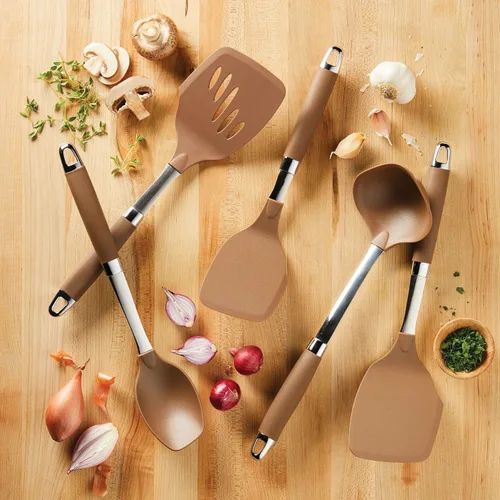 Vista 2 de Anolon SureGrip Gadgets - Juego de utensilios de cocina antiadherentes, 5 piezas, bronce