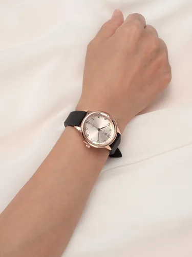 Vista 3 de MANIFO Reloj de pulsera analógico de cuarzo analógico con números arábigos clásicos para mujer, con correa de silicona, Negro