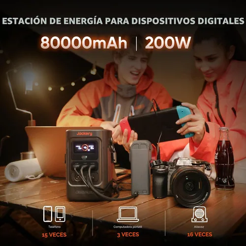 Vista 2 de Jackery Explorer - Banco de energía 240D, estación de energía portátil LiFePO4 de 80,000 mAh, salida de CC de 200 W, carga rápida de 1 hora