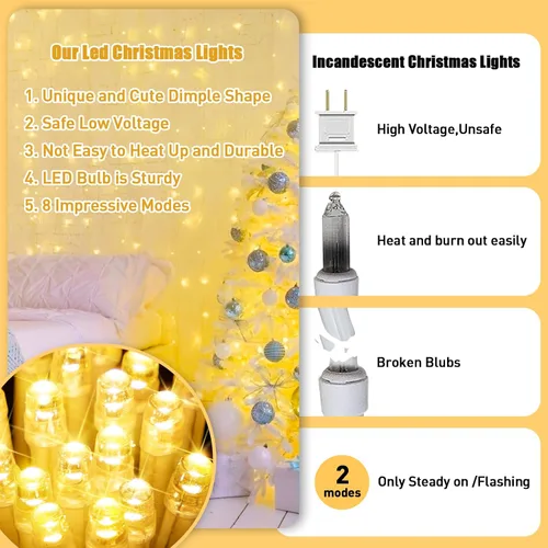 Vista 8 de JMEXSUSS - Tira de 100 luces led para interiores, 8 modos, enchufables, parpadeantes, 33 pies, luces navideñas para exteriores, a prueba de agua