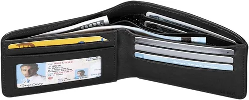 Vista 5 de Sena Deen - Cartera de piel con protección RFID, 6 ranuras para tarjetas de crédito, color negro
