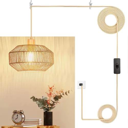 Vista 14 de Luz Colgante Enchufable, Lámpara Colgante con Cable Enchufable, Luces Colgantes Rústicas de Granja con Bombilla Regulable de 3 Vías, Accesorios
