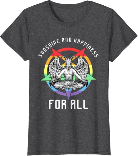 Vista 5 de Funny Sunshine and Happiness for All LGBT Gay Pride Baphomet Camiseta Negro