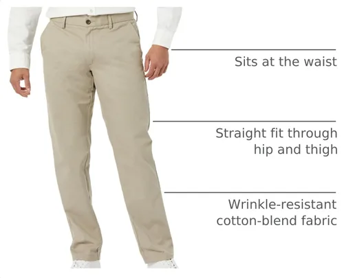 Vista 4 de Amazon Essentials - Pantalón chino para hombre de corte recto, resistente a las arrugas, con parte delantera lisa Caqui