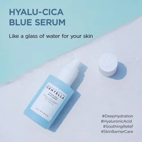 Vista 2 de SKIN1004 Hyalu-Cica Blue Serum 1.69fl.oz, 1.7 fl oz, suero facial hidratante con 5 ácidos hialurónicos y Madagascar Centella Asiatica, ampolla