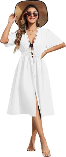 Vista 3 de Ekouaer Pareos para traje de baño para mujer, sexy, frente abierto, bikini, kimono, cárdigan, salida de baño, ropa de playa larga y fluida