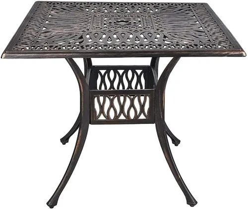 Vista 12 de TITIMO Mesa de comedor de 87 pulgadas, mesa de comedor rectangular de aluminio fundido para exteriores, mesa resistente a la intemperie con agujero