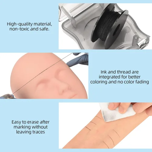 Vista 4 de ATOMUS Cadena de mapeo de cejas 2pcs pre-entintado 30m (98ft) Microblading String para marca de cejas Cuerda de medición negra para maquillaje