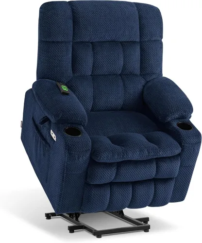 Vista 38 de MCombo Silla reclinable eléctrica de motor dual con masaje y calor para personas mayores, posición infinita, puertos USB, portavasos, tela 7890 Beige