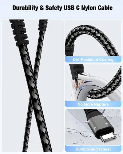 Vista 5 de Cabepow Cable USB C a USB C de 240 W [2 unidades de 6 pies + 10 pies], cable de carga rápida USB C a C, cable trenzado tipo C a tipo C para iPhone