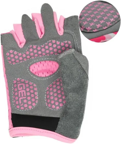 Vista 2 de Guantes de ciclismo para niños y niñas de 5 a 9 años de edad, color rosa con medio dedo, antideslizantes, con relleno, antideslizantes, sin dedos