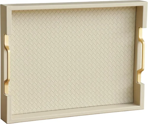 Vista 20 de HofferRuffer Bandeja rectangular de servir con asas con agujeros para mesa de café, desayuno, té, comida, bandeja de servicio para mostrador