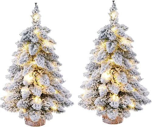 Vista 8 de Prelit - Árbol de Navidad artificial de mesa de 18 pulgadas con luces y base de madera, mini árbol de pino de Navidad para mesa, escritorio