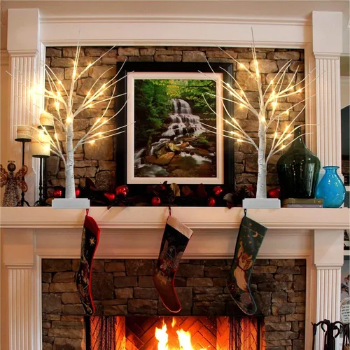 Vista 7 de Juego de 2 luces blancas cálidas para árbol de abedul, 24 luces LED parpadeantes para decoración de interiores 2pcswarm blanco