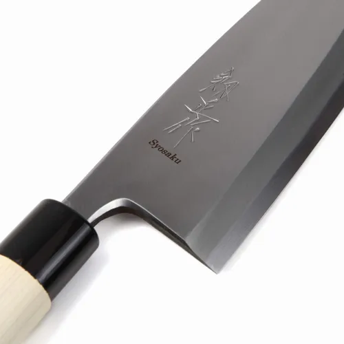 Vista 2 de Filete japonés de sushi mejor cuchillo de chef afilado Kigami (acero amarillo)-No.2 mango de madera de magnolia en forma de D, Deba 7.7 pulgadas