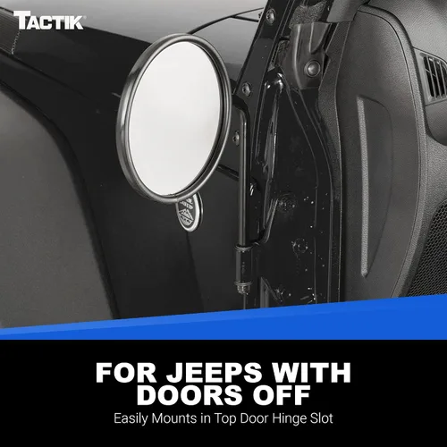 Vista 2 de TACTIK Espejos laterales de aventura, cabeza redonda, espejos laterales con bisagras laterales con puertas apagadas - Compatible con Jeep Wrangler