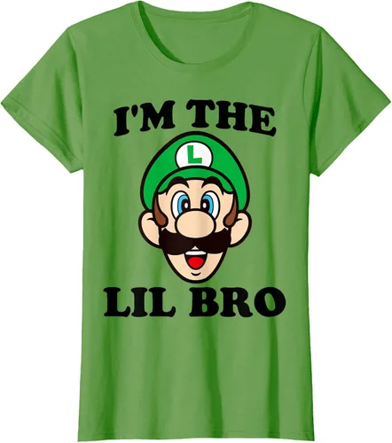 Vista 3 de Super Mario Camiseta de retrato Luigi I'm The Lil Bro, Blanco