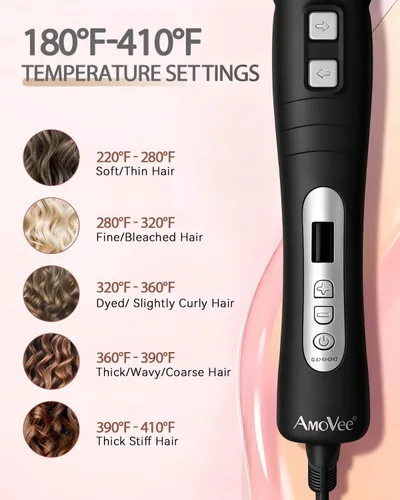 Vista 4 de Rizador de pelo con rotación automática: rizador de pelo automático de 1.25 pulgadas con temperatura ajustable de 180 °F a 410 °F y pantalla LCD