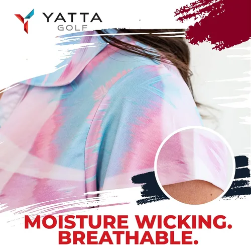Vista 4 de YATTA GOLF Polo de golf para mujer, resistente a las arrugas, absorbe la humedad y cuello en V para mujer