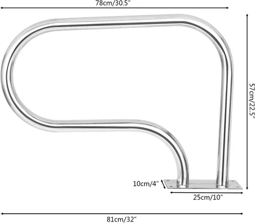 Vista 2 de VINGLI Barandilla de mano para piscina, escalera de piscina de acero inoxidable de 3 curvas, pasamanos dobles para piscina enterrada con placa