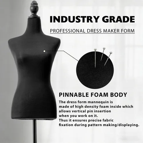 Vista 5 de Forma de vestido femenino ajustable, torso de maniquí pinable con soporte de trípode para exhibición