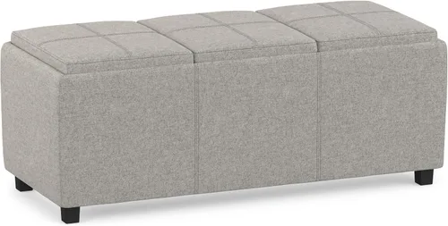 Vista 23 de SIMPLIHOME Avalon - Otomana de almacenamiento, otomana rectangular tapizada de cuero vegano de 42 pulgadas de ancho en color negro carbón, mesa