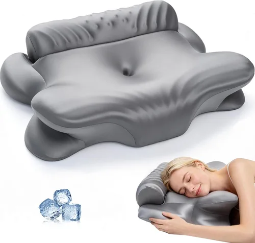 Vista 9 de Almohada cervical para aliviar el dolor de cuello, almohada ortopédica 2 en 1 para dormir, almohada ergonómica de espuma viscoelástica de contorno