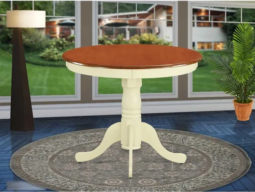 Vista 46 de HomeStock Mesa de comedor redonda de madera, mesa de cocina resistente para espacios pequeños, color negro y cereza/36 pulgadas sin gotas