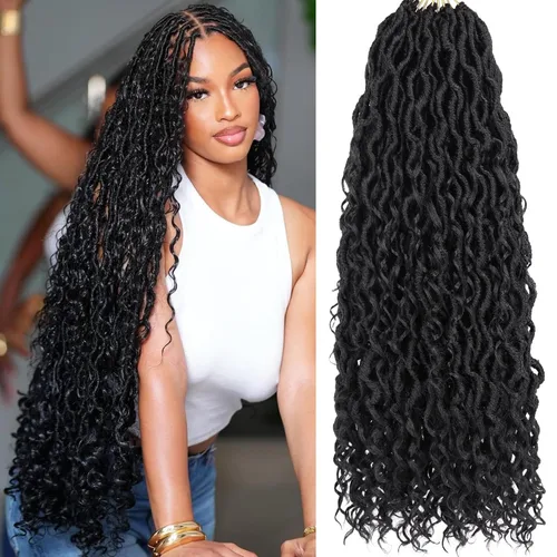 Vista 14 de Goddess Locs - 8 paquetes de cabello de ganchillo Goddess Locs de 10 pulgadas, pelo corto de imitación de ganchillo con rizos pre-enrollados